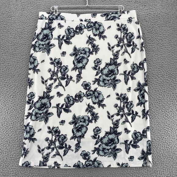 Kasper Skirt Womens Extra Large White Gray Floral Pull On Stretch Midi Straight - Picture 1 of 11